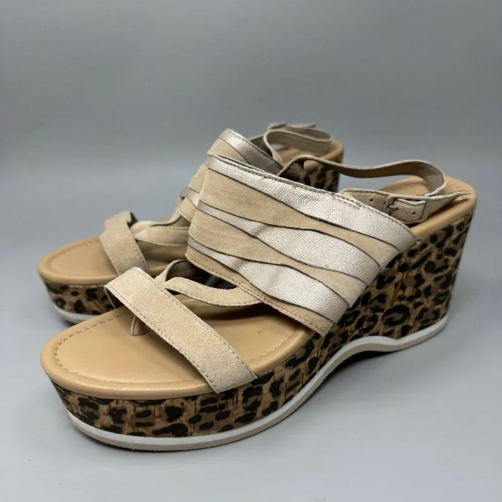 Donald Pliner Womens Valri Wedge Slides Sandals Leopard Print Cork Platform 9M